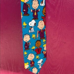 Peanuts Blue Novelty Tie with Multi-Color Cartoon Characters